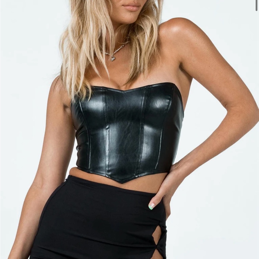 Princess Polly Black Strapless Leather Top